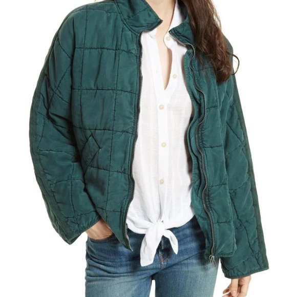 Free People Dolman Quilted Knit Jacket Top Oversized Evergreen Slouchy L - Picture 1 of 6